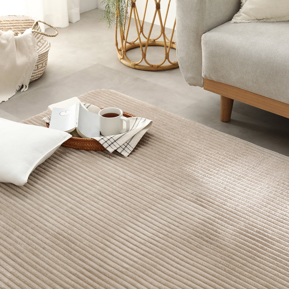 防音コーデュロイラグ 『Luune ルーネ』 約190×240cm ベージュ