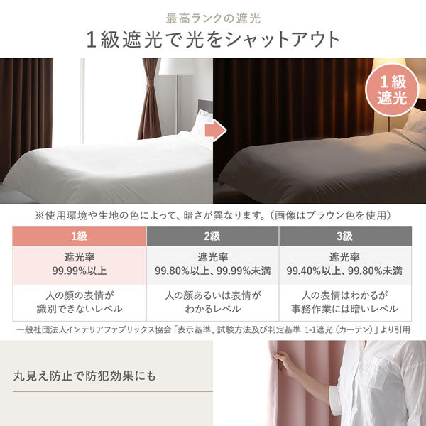 日本製 20色から選べる 1級遮光カーテン 幅100cm（2枚入り）/洗濯機OK&