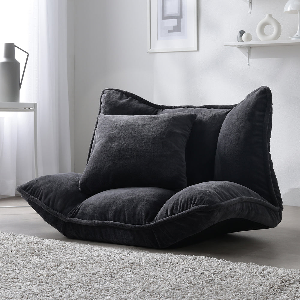 リクライニングフロアソファ 『Flumie フルーミー』 1人掛け ソフト生地 チャコールグレー