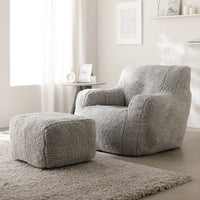 ウレタンクッションソファ 『Cloofy クルーフィ』 1人掛け＋オットマンセット もこもこファー生地 グレー