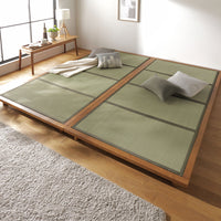 い草畳 すのこベッド 畳マット付き 天然木 3段階高さ調整 連結サイズ（ワイドキング）ブラウン 緑(双目織)