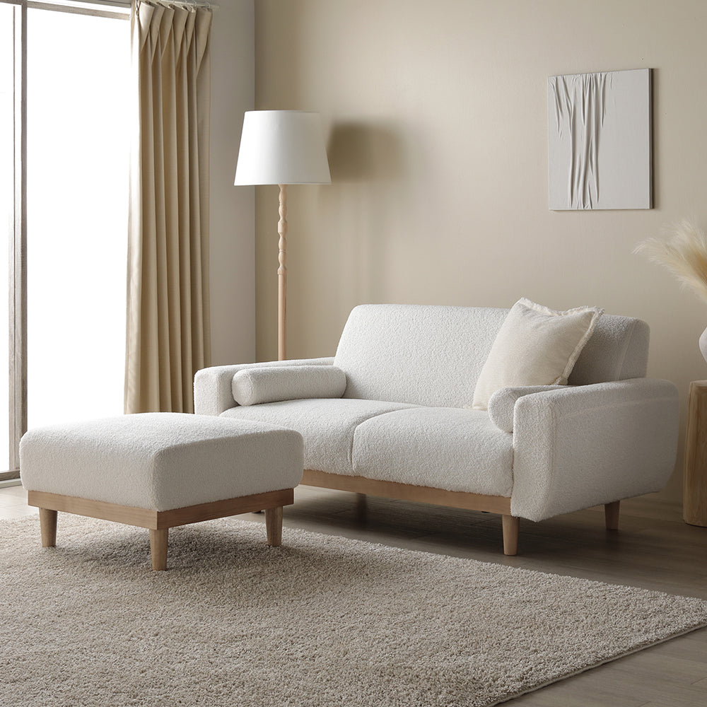 インテリアソファ 『ida イーダ』ソファセット 2.5人掛け+オットマン アイボリー(ブークレ)