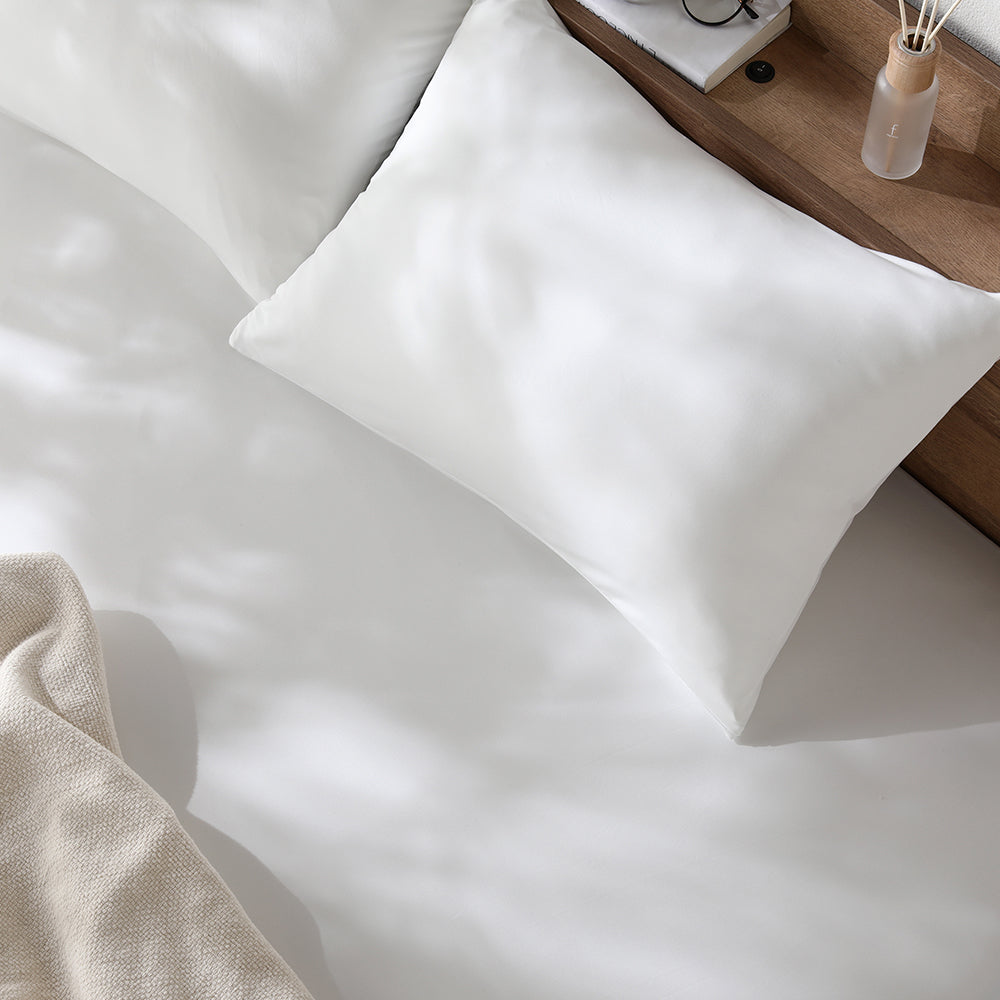 のびのび寝具セット 素材(すべすべニット) 『Palmoa パルモア』 ボックスシーツ+枕カバー 単身サイズ ホワイト