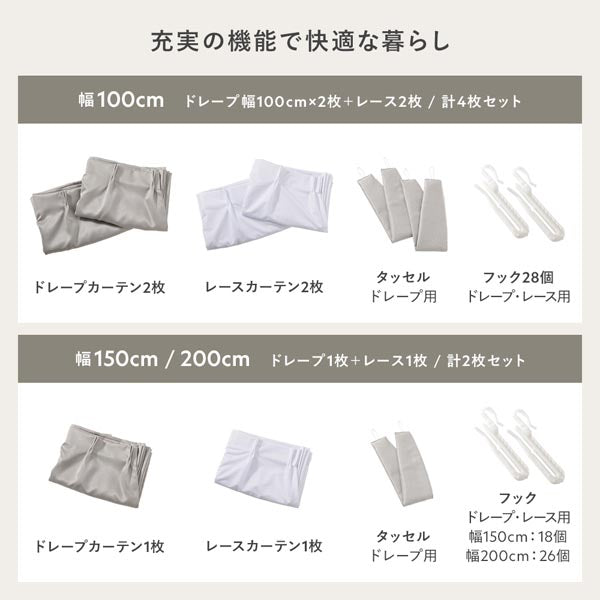 4枚セット】 日本製 とろみ質感のパール調2級遮光カーテン ドレープ幅