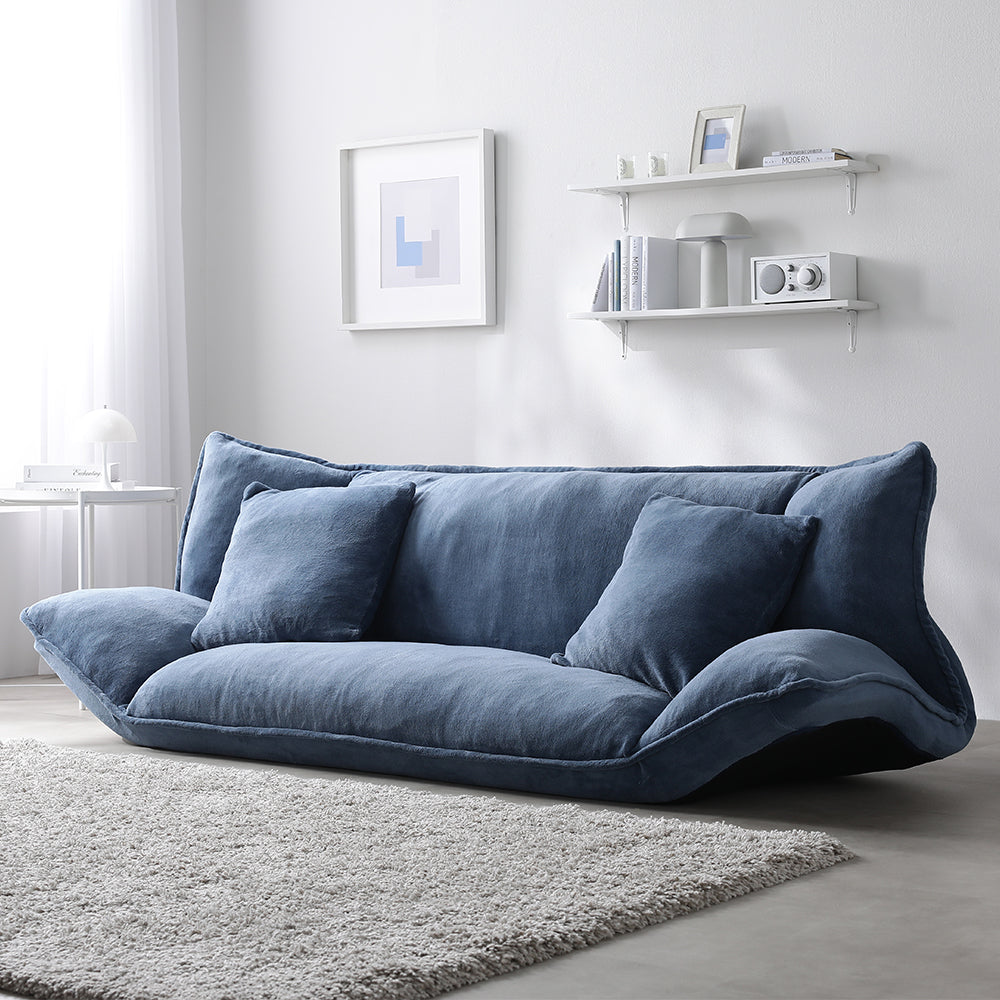 リクライニングフロアソファ 『Flumie フルーミー』 2人掛けワイド ソフト生地 ブルーグレー