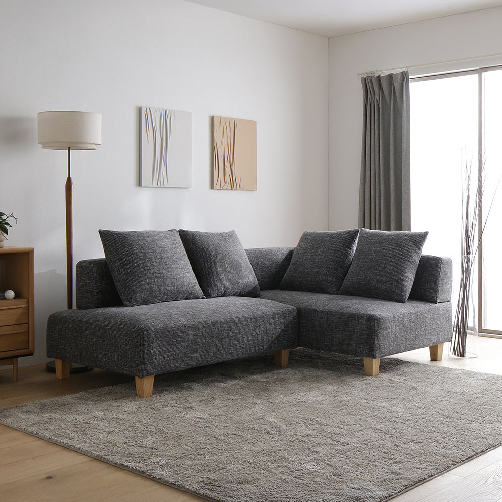 グレー ソファ ソファ 2.5人掛け 〔 カバー：グレー 脚：ブラック 〕 肘付き