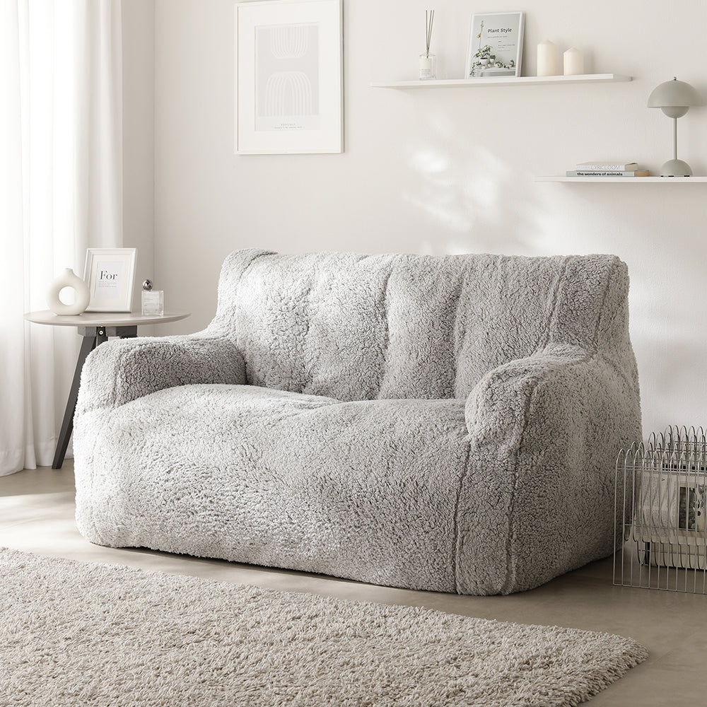 ウレタンクッションソファ 『Cloofy クルーフィ』 2人掛け単品 もこもこファー生地 グレー