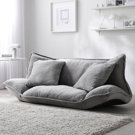 リクライニングフロアソファ 『Flumie フルーミー』 2人掛け グレー ソフト生地