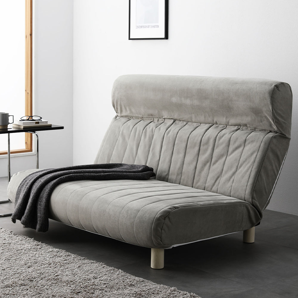 日本製 ハイバックリクライニング ローソファ 2人掛け シルバーグレー