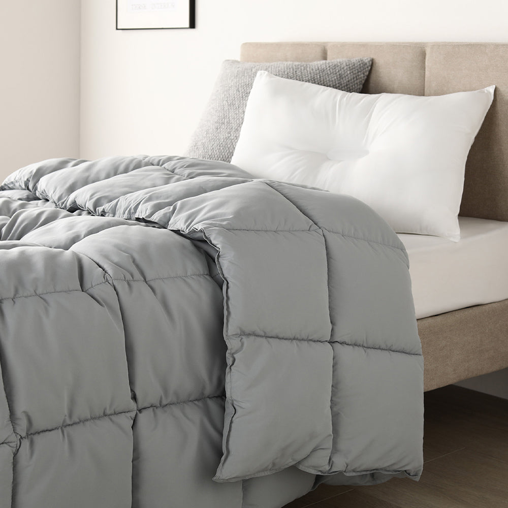 2点セット 枕+パールダウン掛け布団 シングル ライトグレー