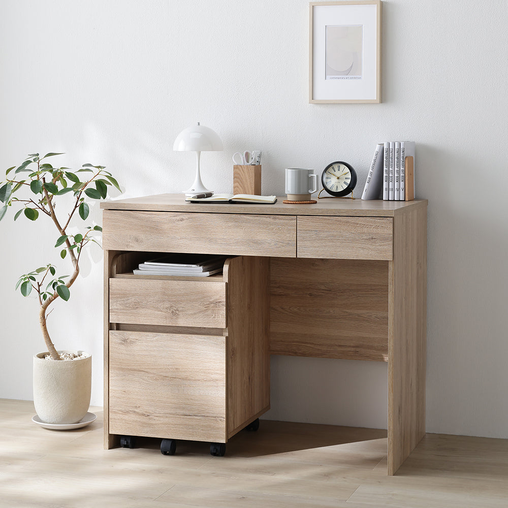 シンプル コンパクトデスク 『Mokr モクル』 2点セット オークナチュラル