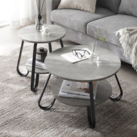 ローテーブル（ラウンドタイプ）『LUTON ルトン』 2点セット（直径40cm+直径56cm） ストーングレー