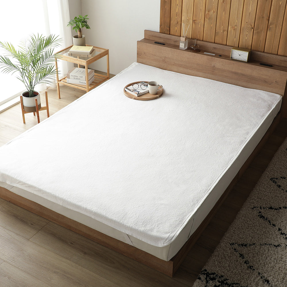 コットン100%ふっくらタオル防水敷きパッド『unwetta アンウェッタ』単品 セミシングル～キングサイズ オフホワイト