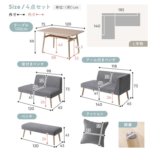 サイズ詳細（4点セット）