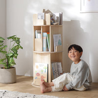 図鑑もすっきり 無塗装パイン材 回転絵本ラック（おうちデザイン）3段