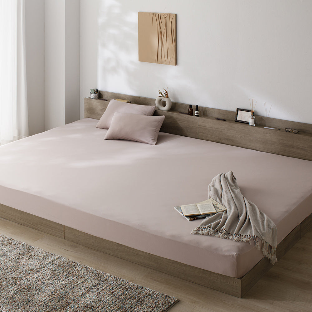 のびのび寝具セット 素材(すべすべニット) 『Palmoa パルモア』 ボックスシーツ+枕カバー ファミリーサイズ モカグレージュ