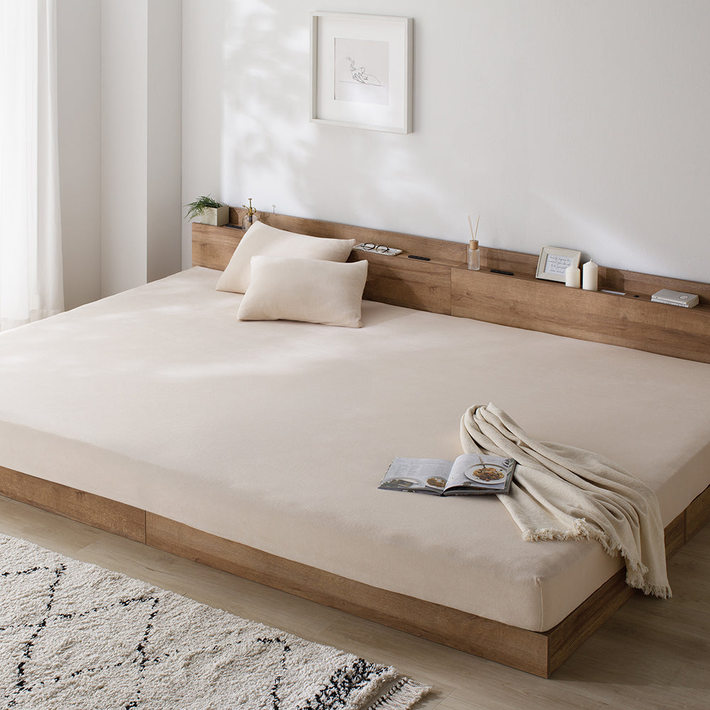 のびのび寝具セット 素材(ふっくらタオル) 『Palmoa パルモア』 ボックスシーツ+枕カバー ファミリーサイズ ベージュ