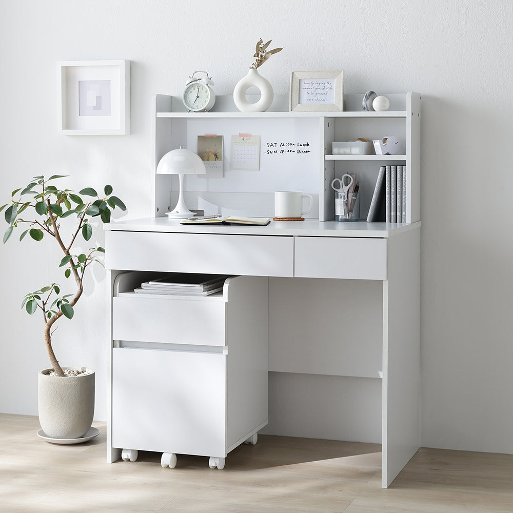 シンプル コンパクトデスク 『Mokr モクル』 3点セット ソノマホワイト