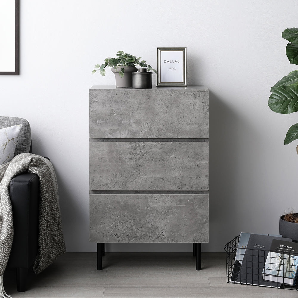 脚付きチェスト 異素材MIX 大容量・ワイド3段・ストーングレー