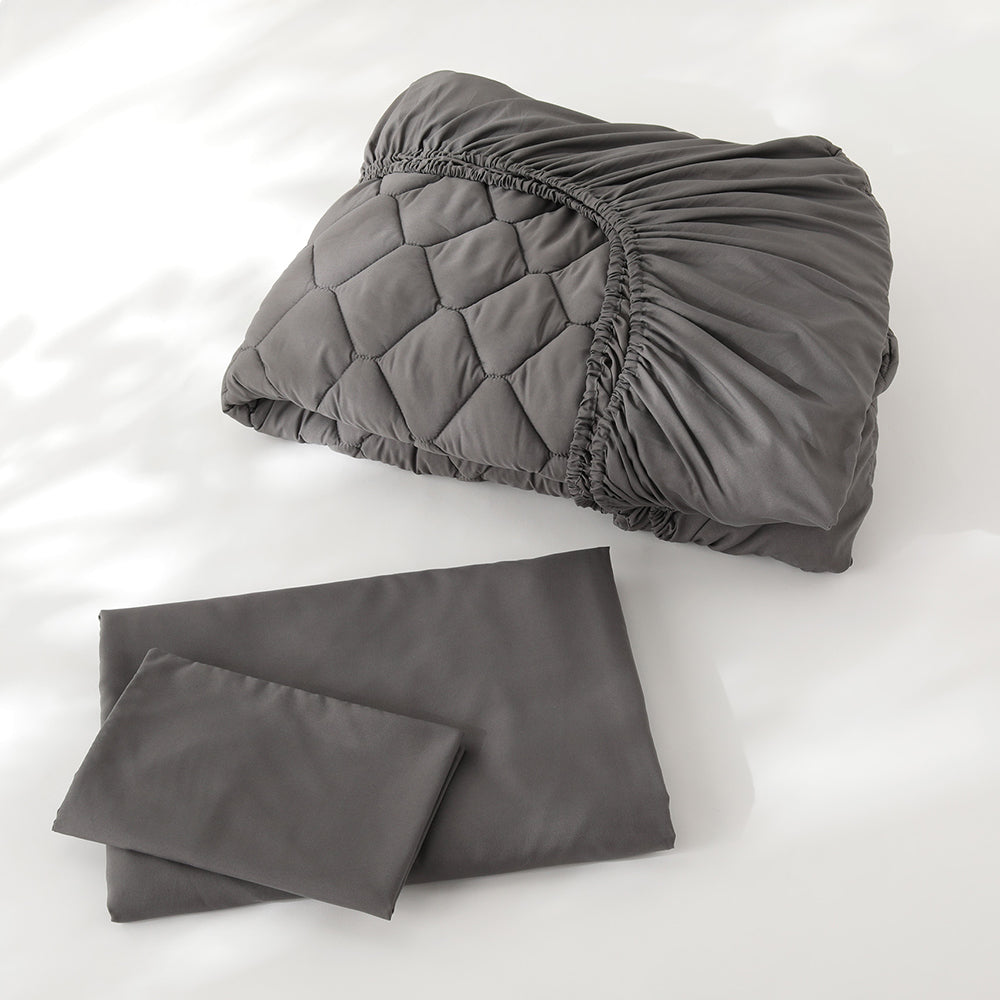 ピーチスキン カバーリング3点セット 『umowell ウモウェル』 ボックスシーツ+掛け布団カバー+枕カバー シングル・セミダブル チャコールグレー