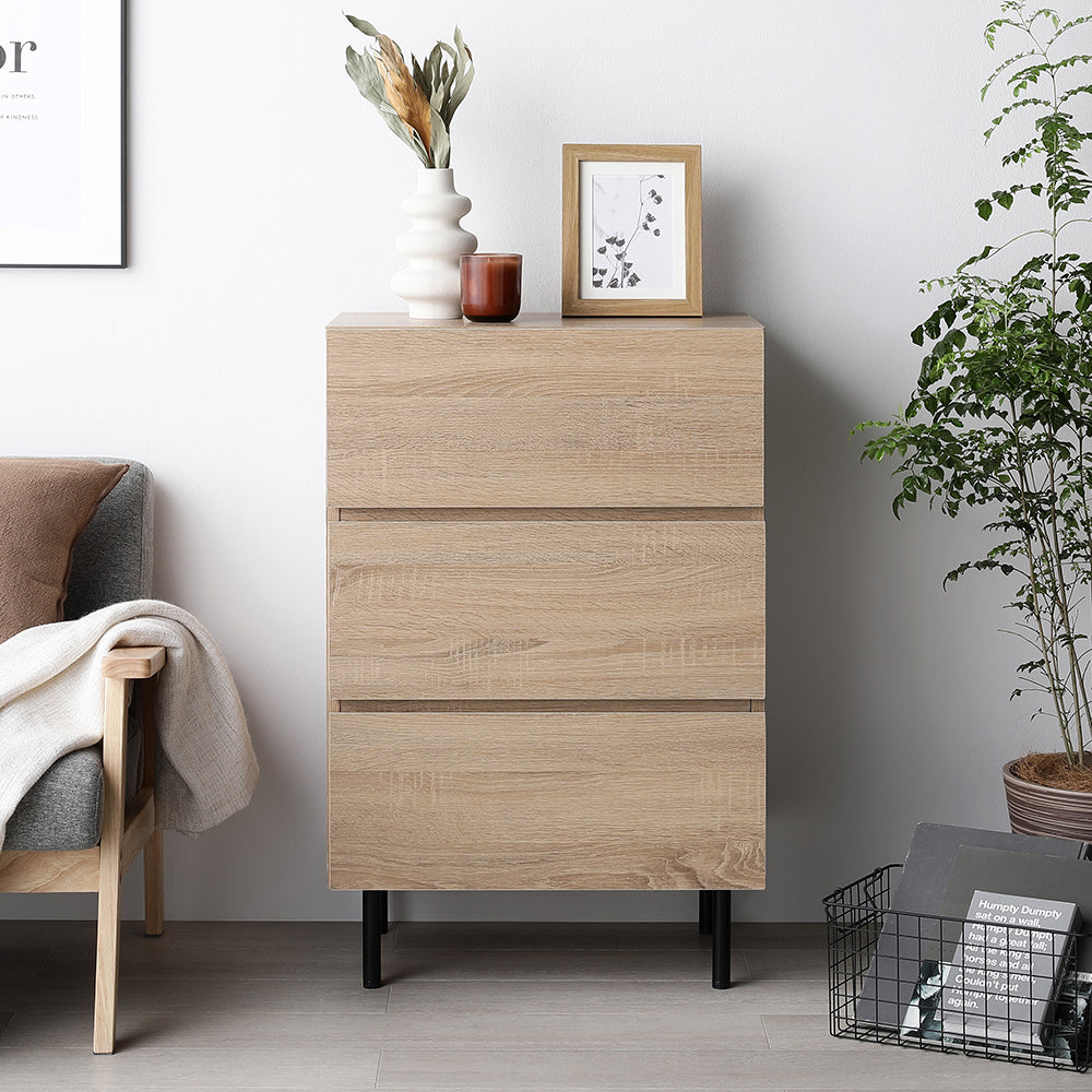 脚付きチェスト 異素材MIX 大容量・ワイド3段・ナチュラル