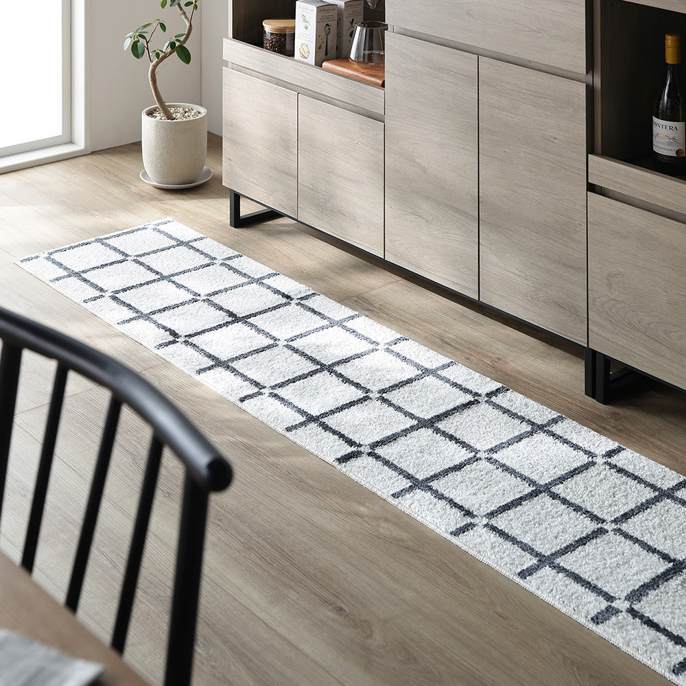 国産 洗濯機で洗える デザインラグ（軽量・防ダニ・アレルブロック） 約45×180cm/45×240cm ホワイト