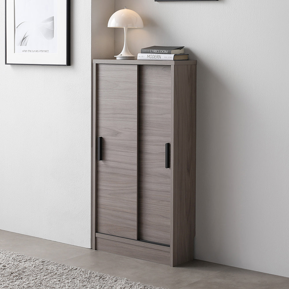 引き戸 キャビネット カウンター下収納 『Ecart エカート』 約幅45×奥行16cm グレージュ