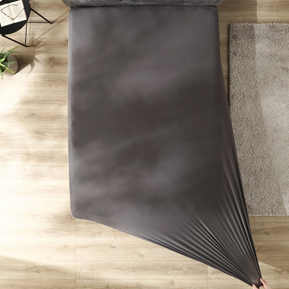 のびのびボックスシーツ 単品 素材(すべすべニット) 『Palmoa パルモア』 単身サイズ チャコールグレー