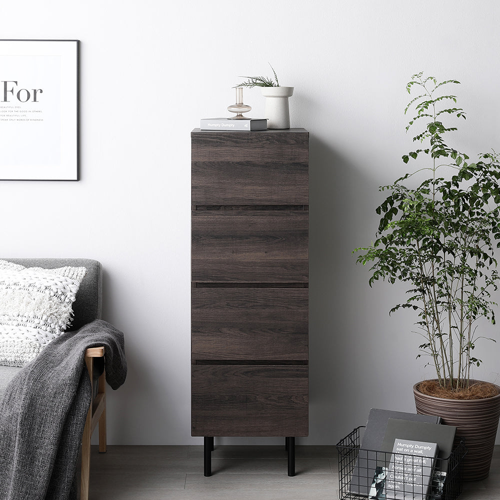 脚付きチェスト 異素材MIX 大容量・スリム4段・ブラウン
