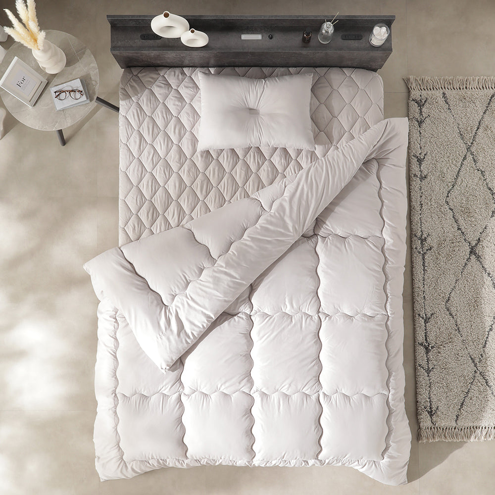 ピーチスキン すぐに使える布団セット 『umowell ウモウェル』 掛け布団+枕+ボックスシーツ+収納ケース シングル・セミダブル グレージュ