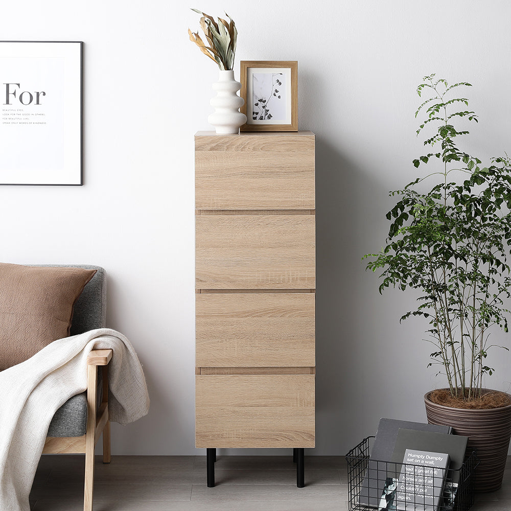 脚付きチェスト 異素材MIX 大容量・スリム4段・ナチュラル