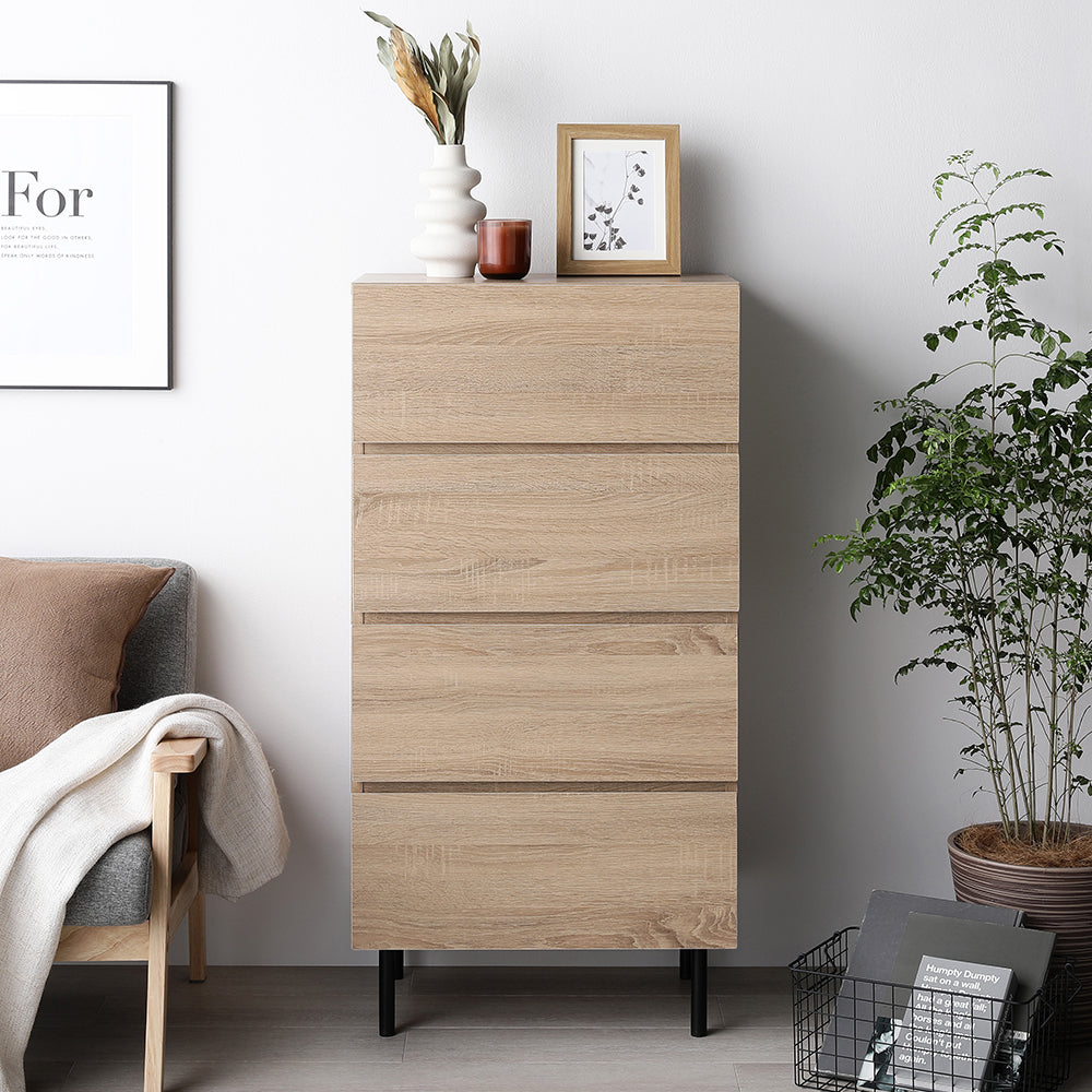 脚付きチェスト 異素材MIX 大容量・ワイド4段・ナチュラル