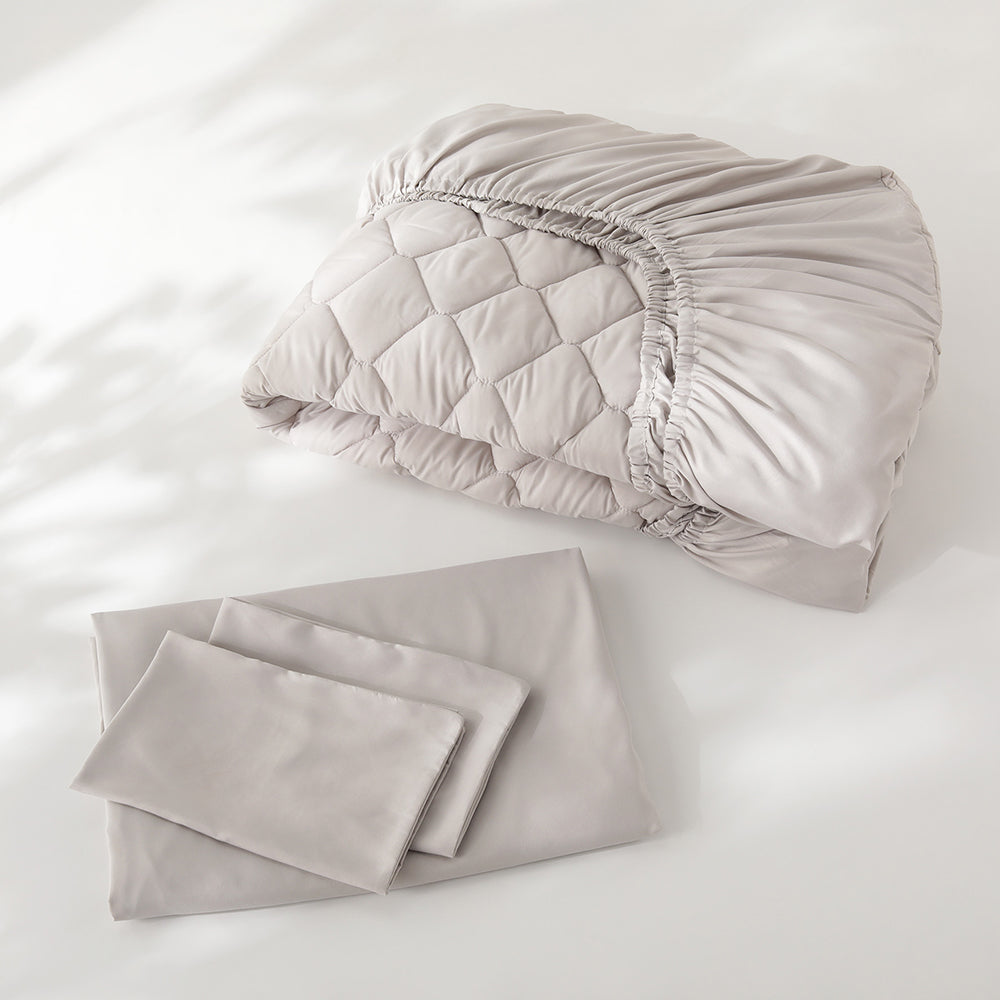 ピーチスキン カバーリング4点セット 『umowell ウモウェル』 ボックスシーツ+掛け布団カバー+枕カバー ダブル グレージュ