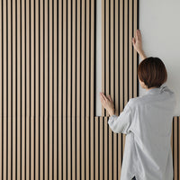 吸音 ウッドウォールパネル 天然木（突板）壁面DIY ナチュラル×ブラック 幅120cm 4枚セット