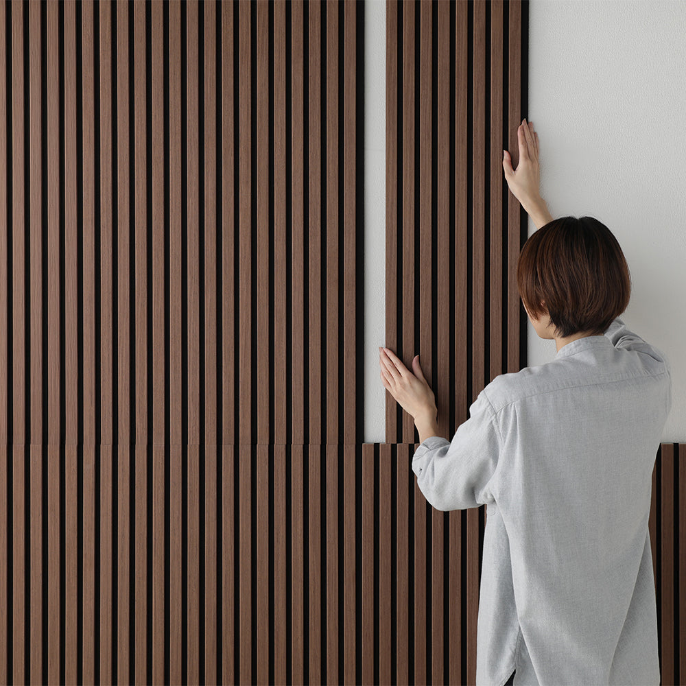 吸音 ウッドウォールパネル 天然木（突板）壁面DIY ブラウン×ブラック 幅120cm 4枚セット
