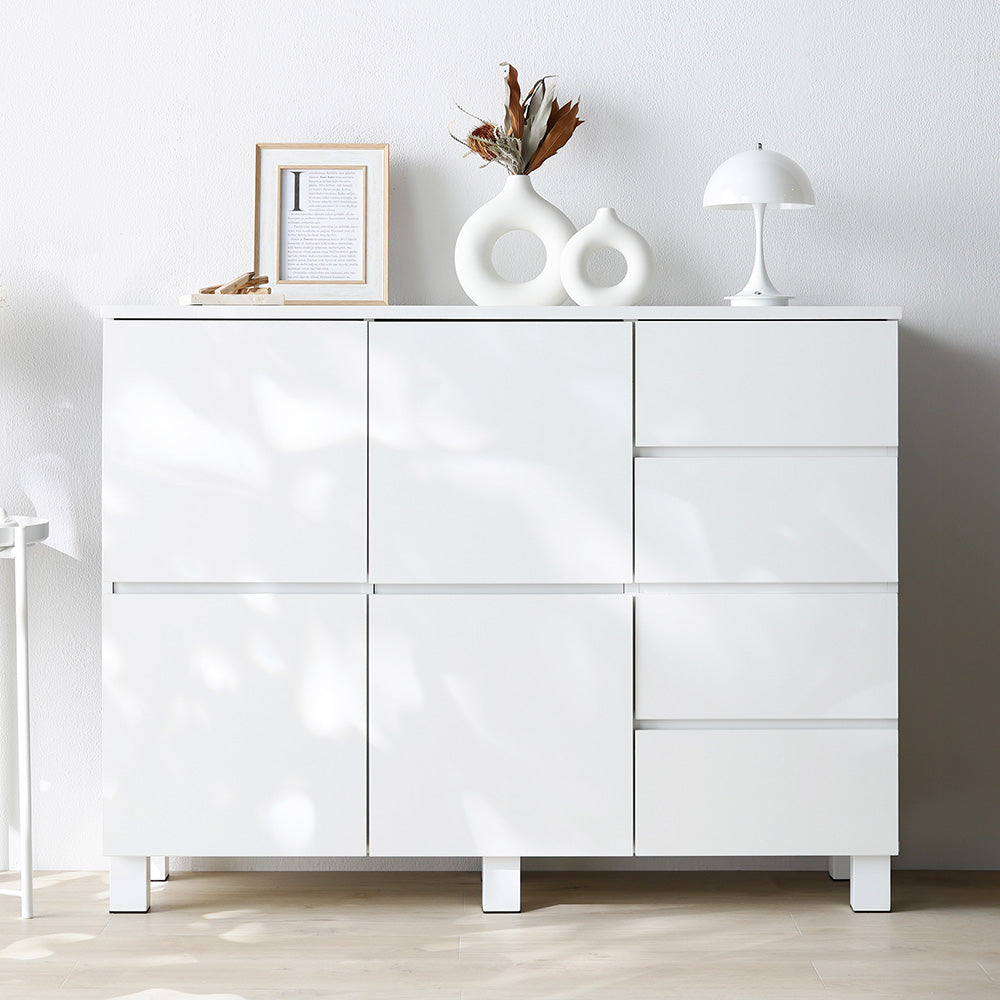 スクエアキャビネット 『Sorelle ソレル』 扉+引き出しタイプ 4枚扉+引き出し ホワイト