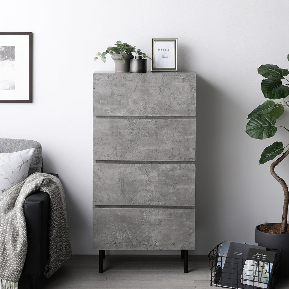 脚付きチェスト 異素材MIX 大容量・ワイド4段・ストーングレー