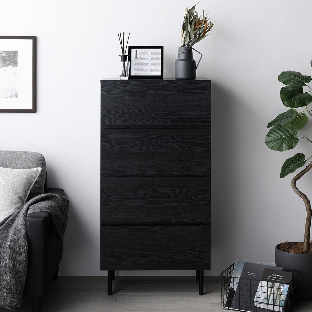 脚付きチェスト 異素材MIX 大容量・ワイド4段・ブラック
