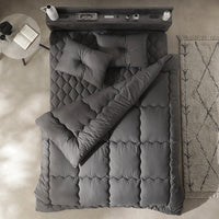 ピーチスキン すぐに使える布団セット 『umowell ウモウェル』 掛け布団+枕+ボックスシーツ+収納ケース ダブル・ワイドキング200cm チャコールグレー