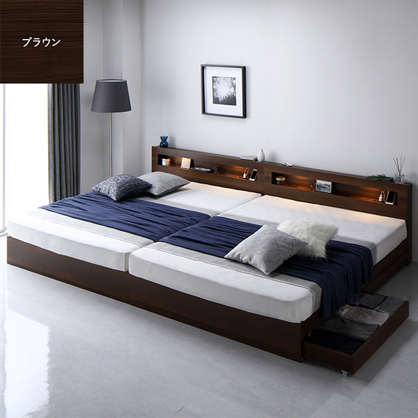 ホテルスタイルベッド LED照明・引き出し収納付き 2台セット『Rizon