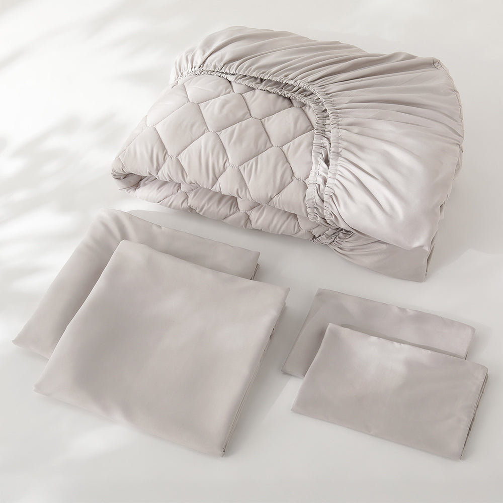 ピーチスキン カバーリング5点セット 『umowell ウモウェル』 ボックスシーツ+掛け布団カバー+枕カバー ワイドキング200cm グレージュ