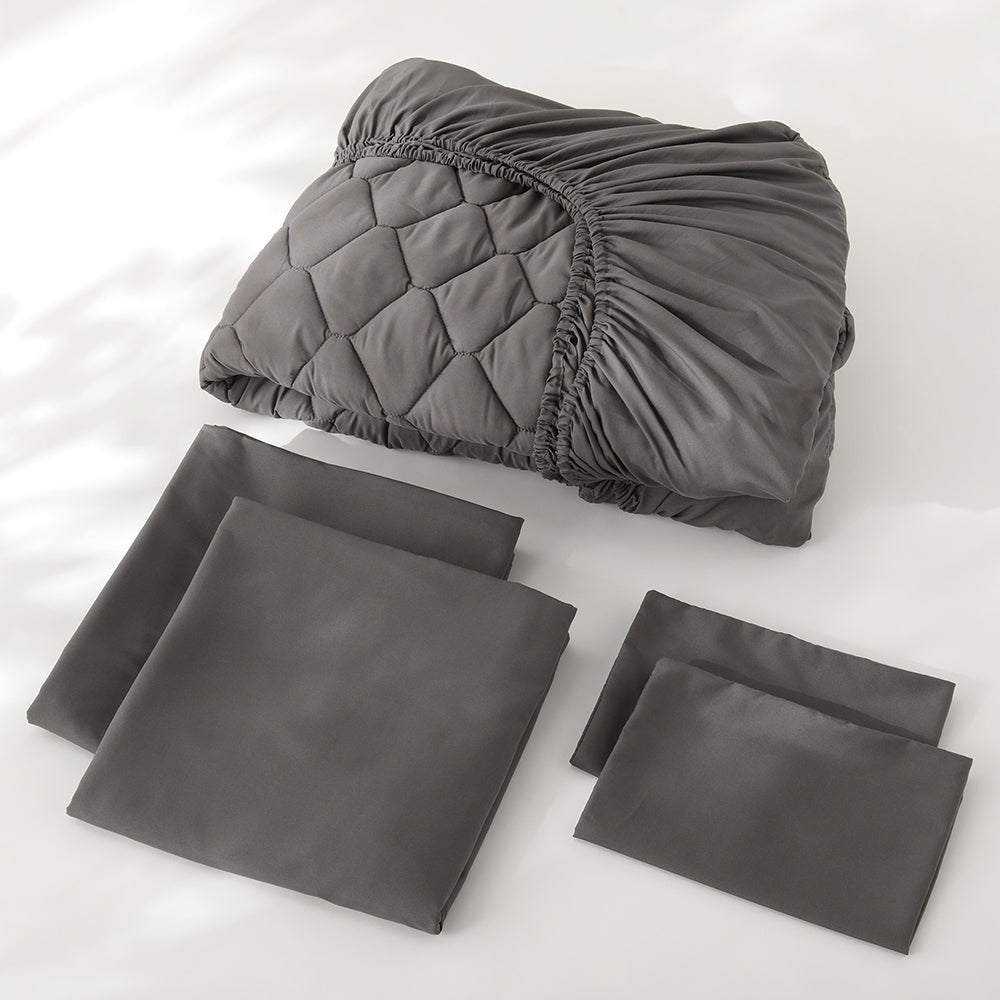 ピーチスキン カバーリング5点セット 『umowell ウモウェル』 ボックスシーツ+掛け布団カバー+枕カバー ワイドキング200cm チャコールグレー