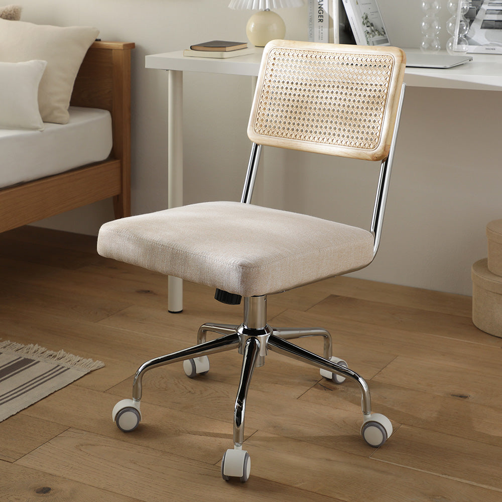 ラタン調 回転キャスター付き デスクチェア 【ひじ掛け無し】