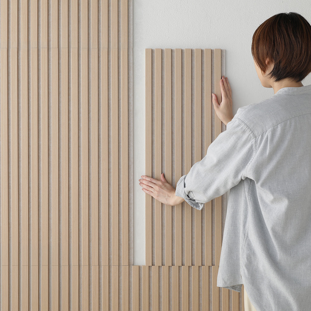 吸音 ウッドウォールパネル 天然木（突板）壁面DIY ナチュラル×アイボリー 幅80cm 6枚セット