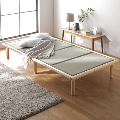 い草畳 すのこベッド 畳マット付き 天然木 3段階高さ調整 シングルサイズ・ナチュラル×緑