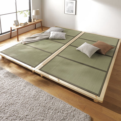 い草畳 すのこベッド 畳マット付き 天然木 3段階高さ調整 連結サイズ・ナチュラル×緑