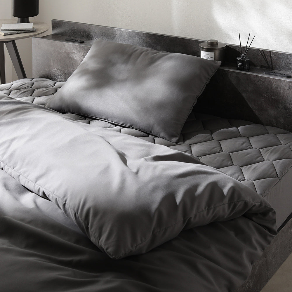 ピーチスキン 全部入り布団フルセット 『umowell ウモウェル』 掛け布団+枕+ボックスシーツ+収納ケース+掛け布団カバー+枕カバー シングル・セミダブル チャコールグレー