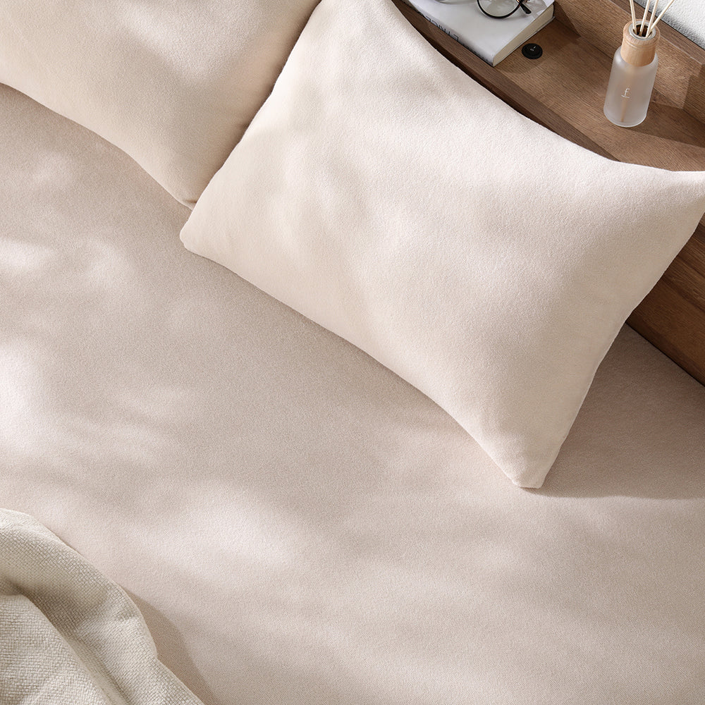 のびのび寝具セット 素材(ふっくらタオル) 『Palmoa パルモア』 ボックスシーツ+枕カバー 単身サイズ ベージュ