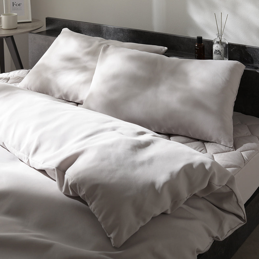 ピーチスキン 全部入り布団フルセット 『umowell ウモウェル』 掛け布団+枕+ボックスシーツ+収納ケース+掛け布団カバー+枕カバー ダブル・ワイドキング200cm グレージュ