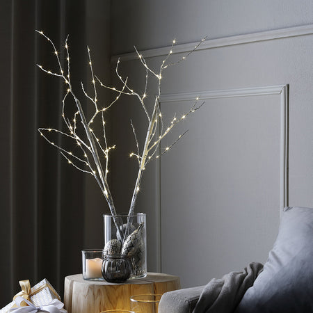 花瓶に飾る LED ホワイトブランチツリー 80cm （自動タイマー・フラッシュ仕様）